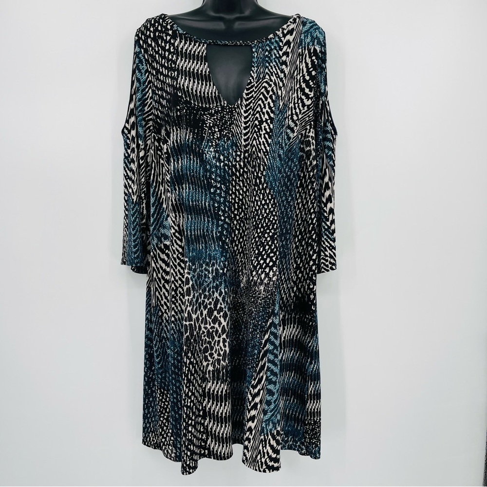 Anna Scholz Cold Shoulder Tunic Mini Dress Womens‎ 16 Blue Animal Mixed Print